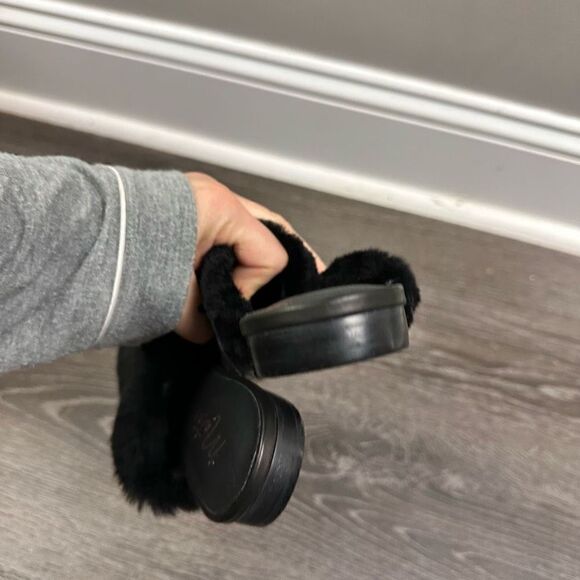 Matisse romance black shearling fur pointed toe slide sandals 7 - Picture 4 of 5